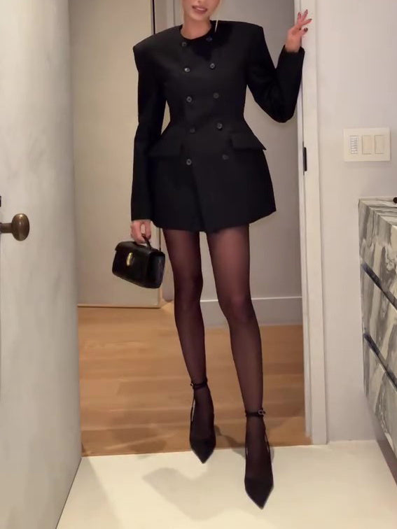 Black Double Breasted Mini Blazers Dress