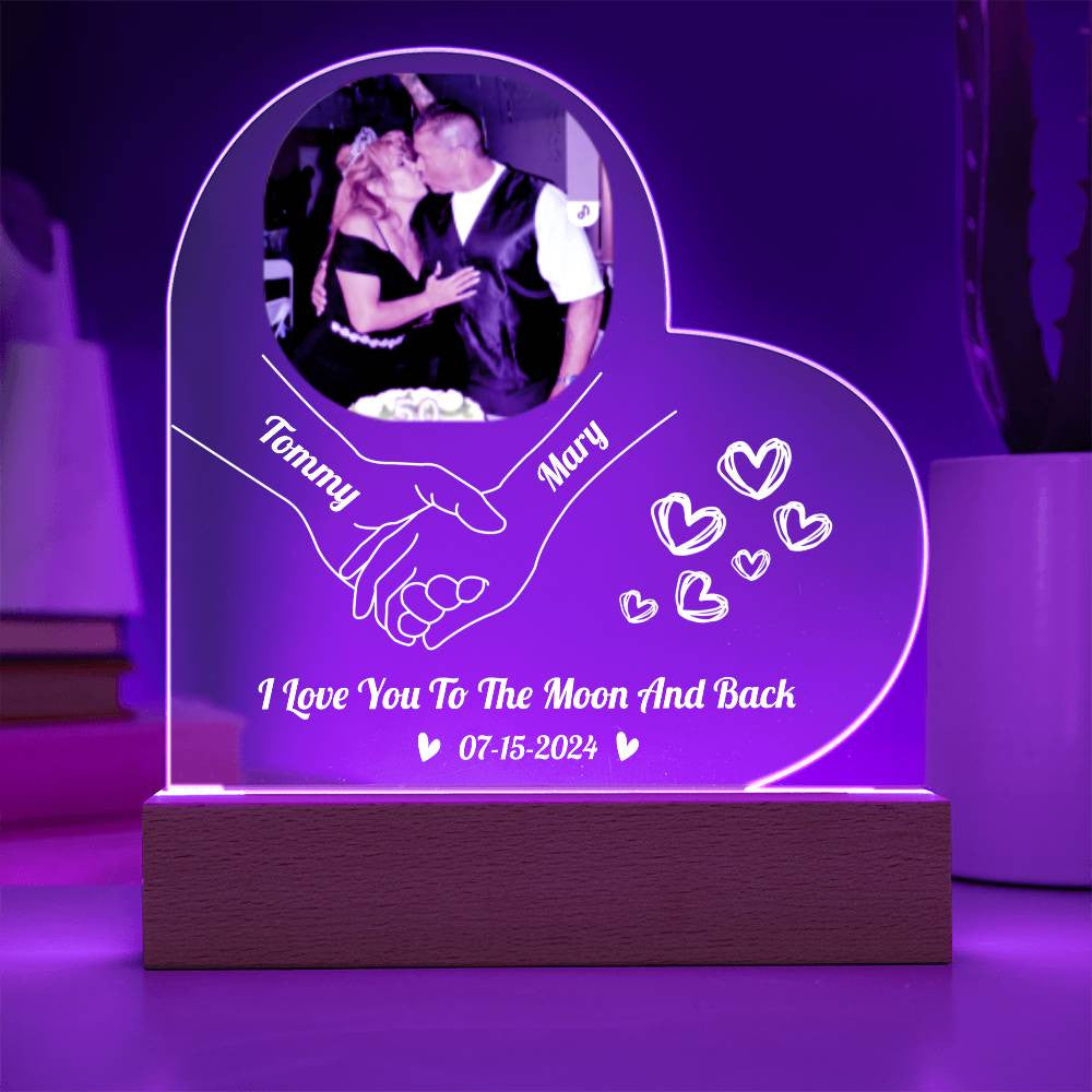"Hold My Hand" LED Acrylic Heart Plaque w/Photo Upload