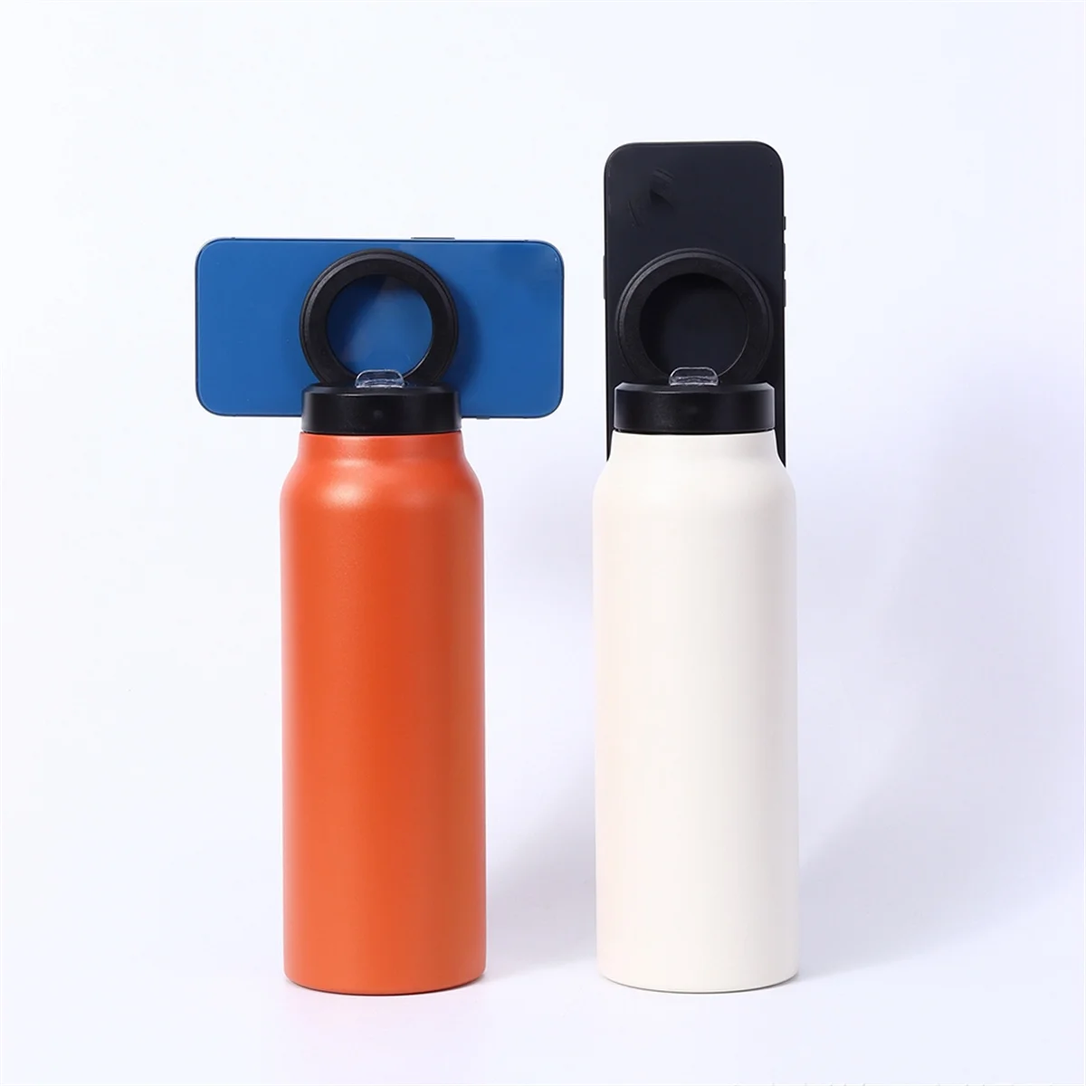 Navy Blue Insulated Water Bottle with Magnetic Phone Holder, Made of Stainless Steel