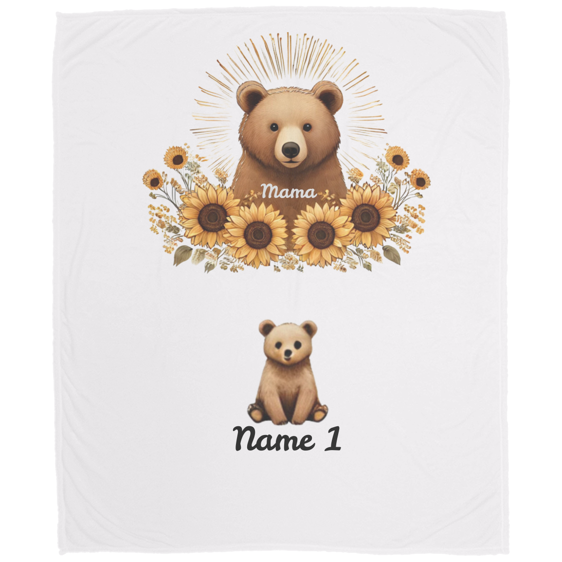 Personalized Mama Bear Sunflower Blanket  - Ideal For Mother's Day, Birthday, Anniversary