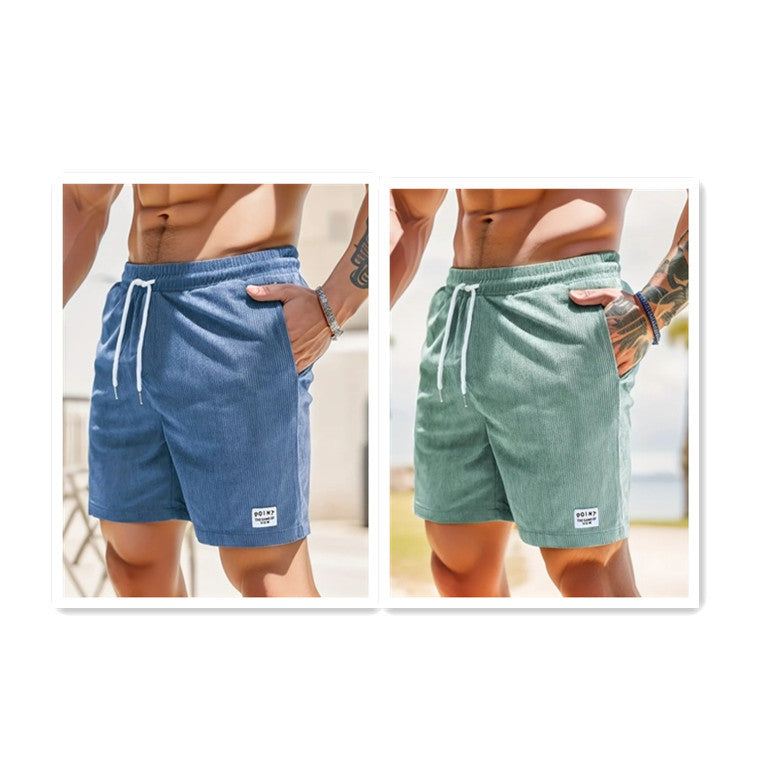 Lace-up Drawstring Shorts Summer Corduroy Sports Short Pants Mens Clothing