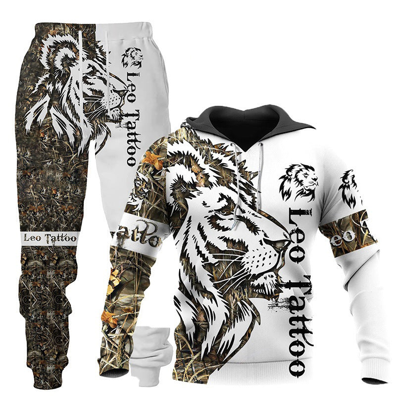 3D Wolf Print Tracksuit Men Sportswear Hooded Sweatsuit Two Piece Outdoors Running Fitness Men's Clothing Jogging Set