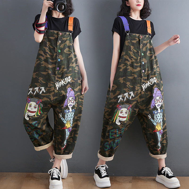 Plus Size Women's Artistic Plus Size Printed Camouflage Overalls