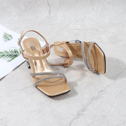 Fashion Square Toe Buckle Solid Color Large Size Womens High Heels