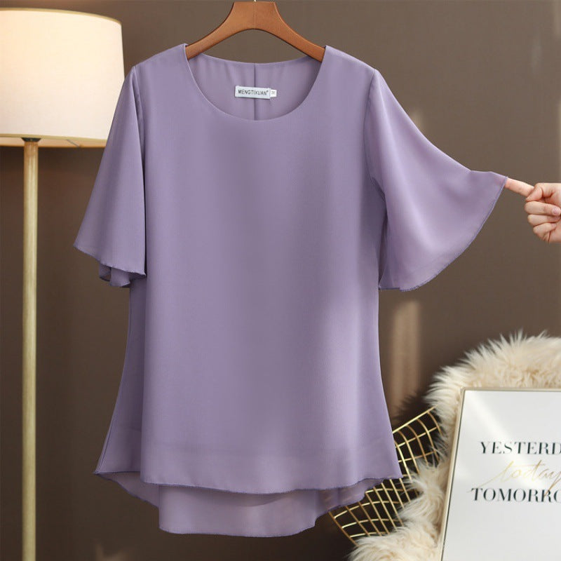 New Round Neck Loose Spinning Shirt Short Sleeve Women