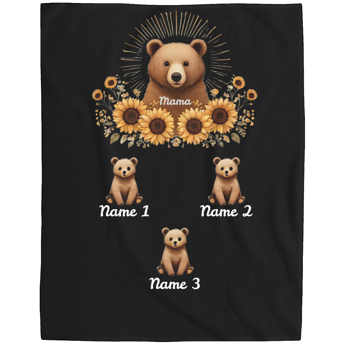 Personalized Mama Bear Sunflower Blanket  - Ideal For Mother's Day, Birthday, Anniversary