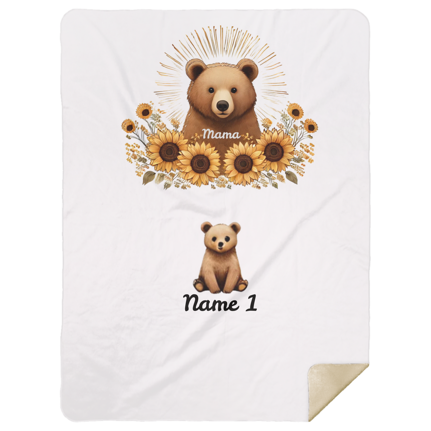 Personalized Mama Bear Sunflower Blanket  - Ideal For Mother's Day, Birthday, Anniversary