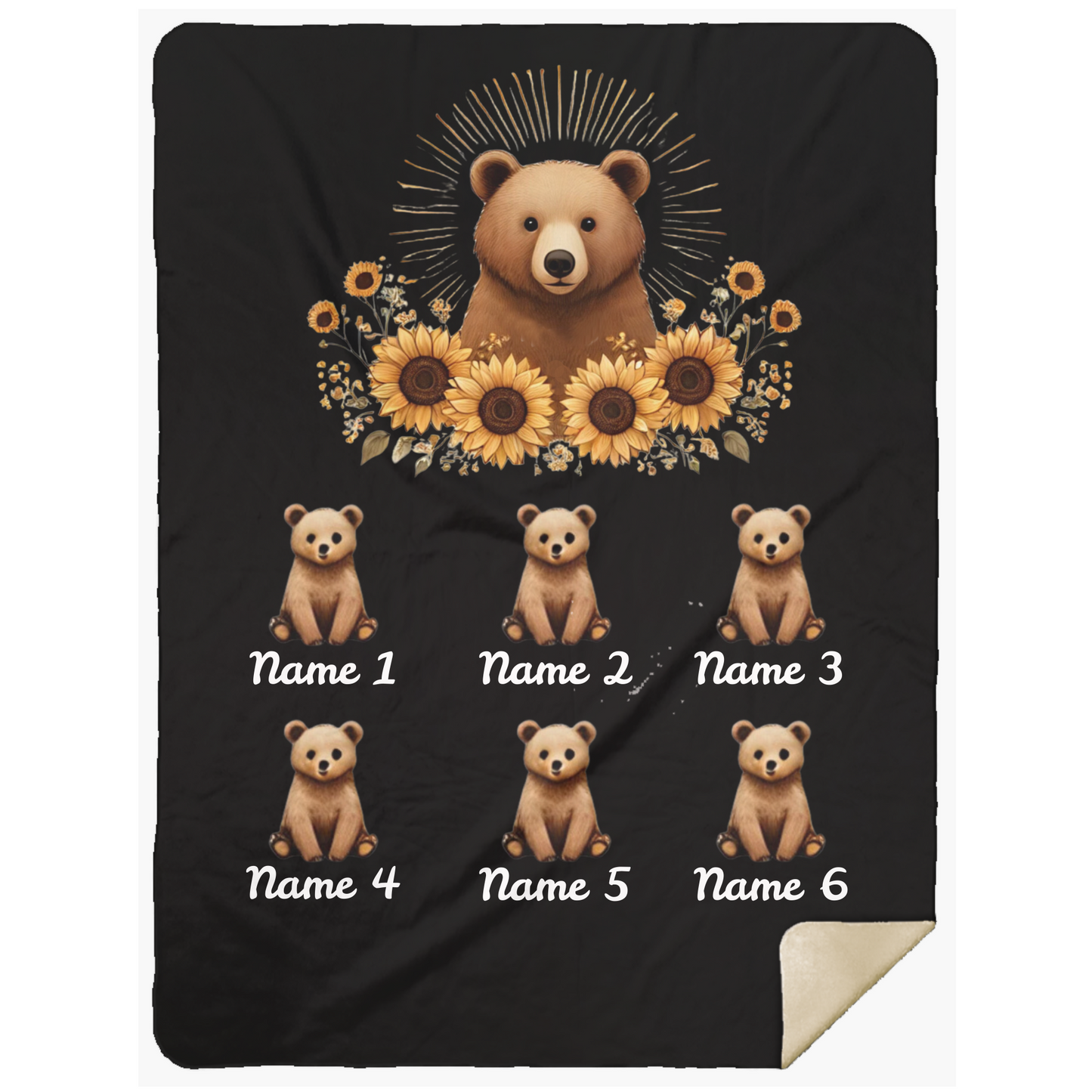 Personalized Mama Bear Sunflower Blanket  - Ideal For Mother's Day, Birthday, Anniversary