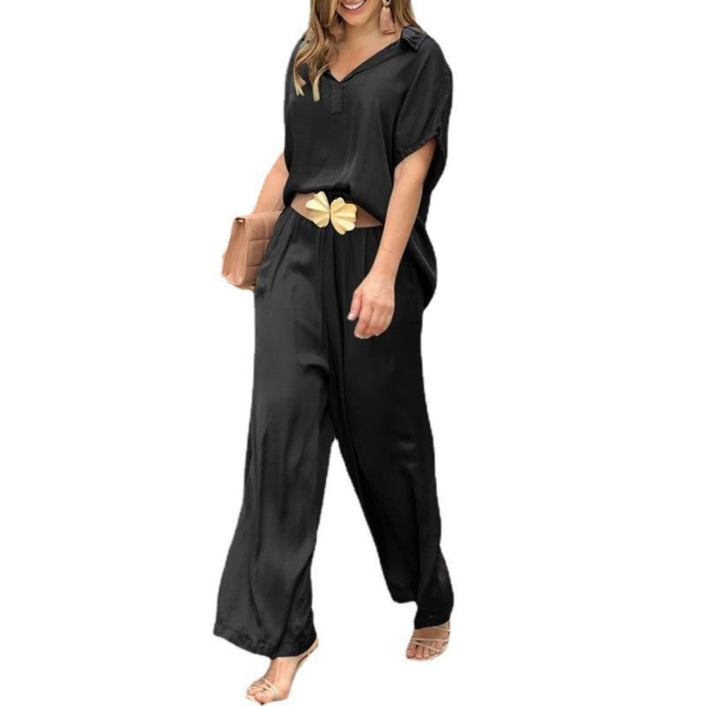 Ladies Elegant 2 Piece Shirts Wide Leg Pants Fashion