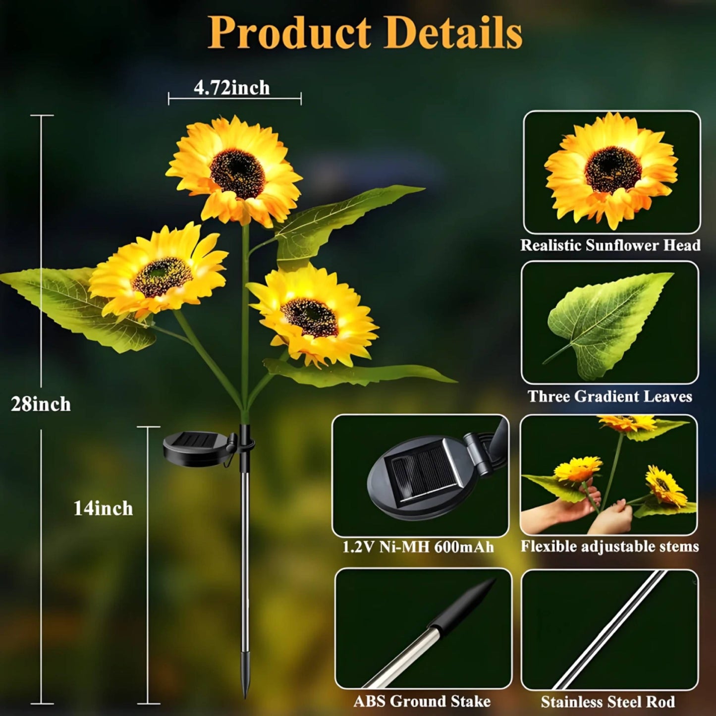 Sunflower Solar LED Garden Lights (2 Pack Special)